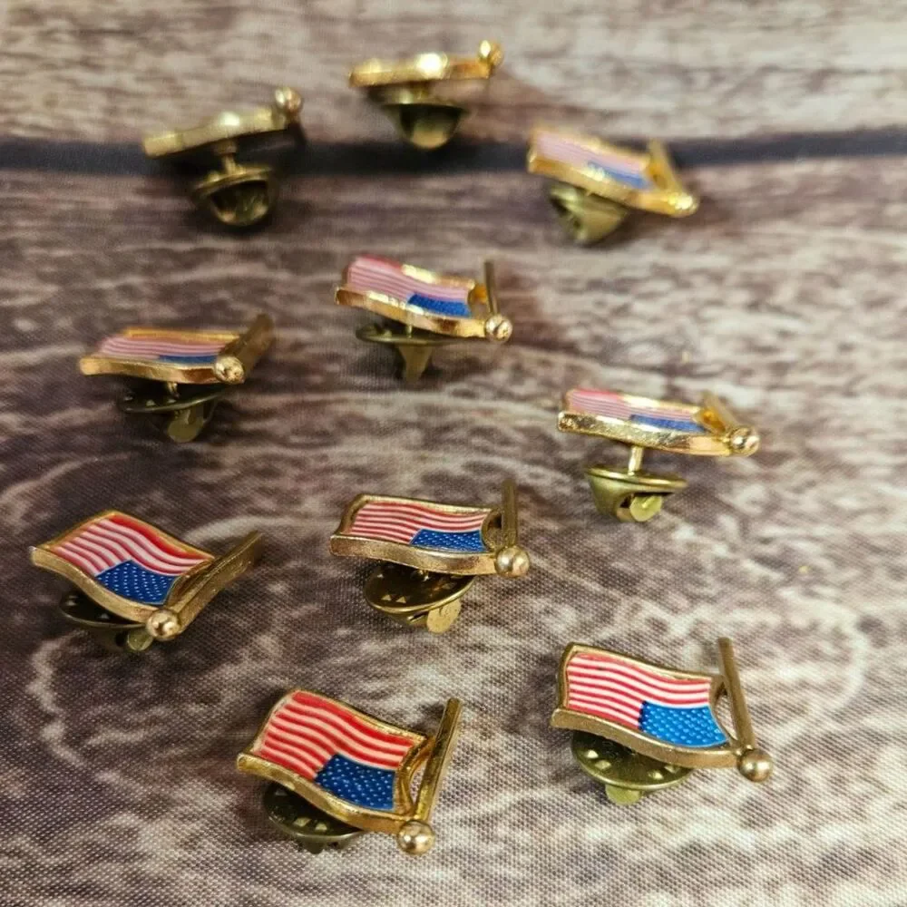 Lot of 10 American Flag Lapel Pins